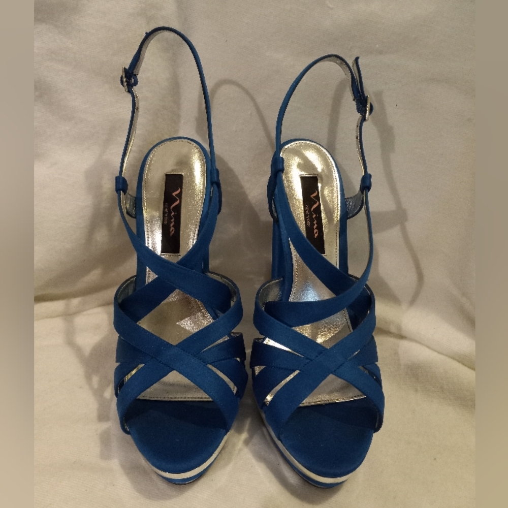 Nina Blue Silver Ushi Platform Sandals